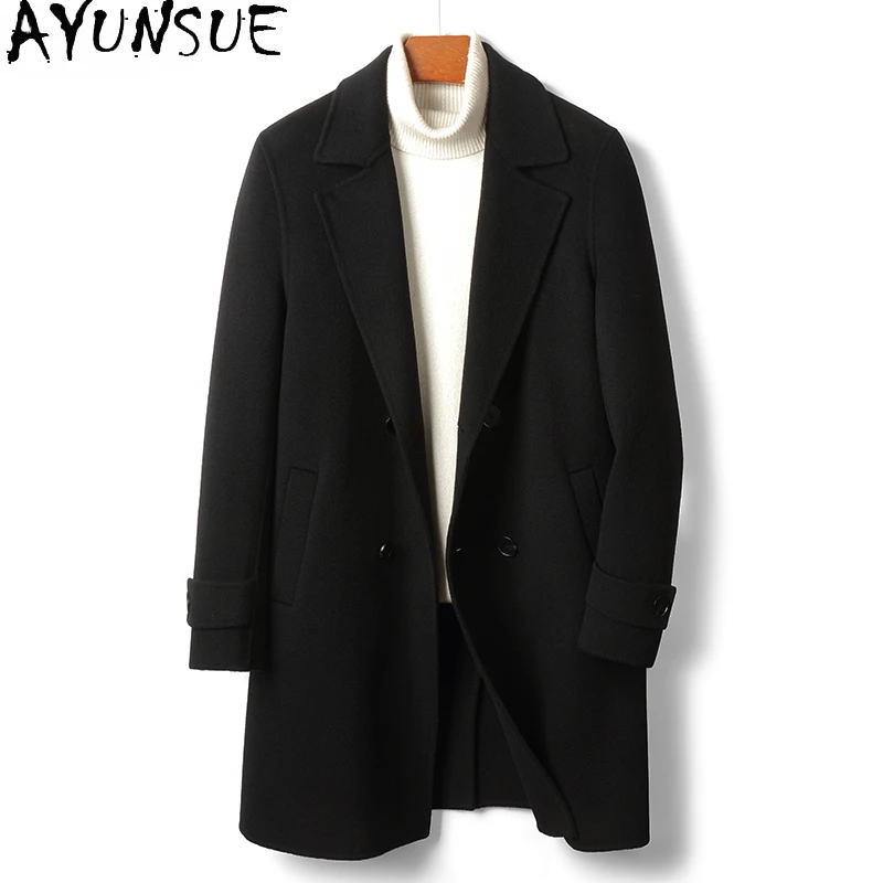 AYUNSUE Winter Natural Woolen Coat Refined and Gentle Mens Coat Double-sided Fashion Coats for Men Casacas Para Hombre 2024