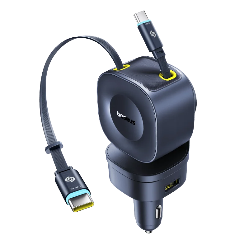 Baseus 240W autolader 4 poorten Ingebouwde intrekbare kabel Snel opladen USB Type-C autotelefoonoplader voor Samsung iPhone Xiaomi - afbeelding 2