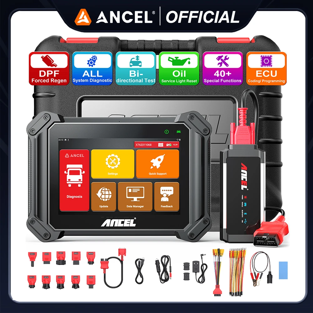 

ANCEL V6 HD Heavy Duty Truck Scanner Full System Diagnostic Tools Auto OBD2 Scanner 40 Reset DPF Regen Bi-directional Scan Tool