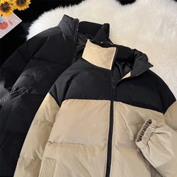 Streetwear Trend Warm Bubble Coat Men's Winter Outdoor Golf Coat Contrast Zippered Jacket Casual Warm Puffer Jacket for Men