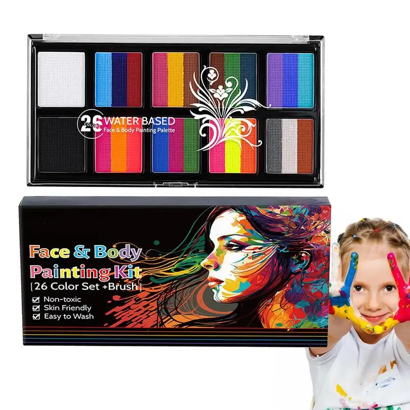 26 Colors Face Paint kit Face and Body Paint Water soluble human body painting pigments Makeup Face Painting Kit for Halloween