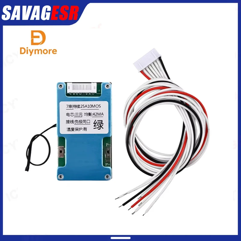 BMS 7S 24V 15A 20A 25A Li-ion Lmo Ternary Lithium 18650 Battery Charge with Balanced and NTC Temperature Protection