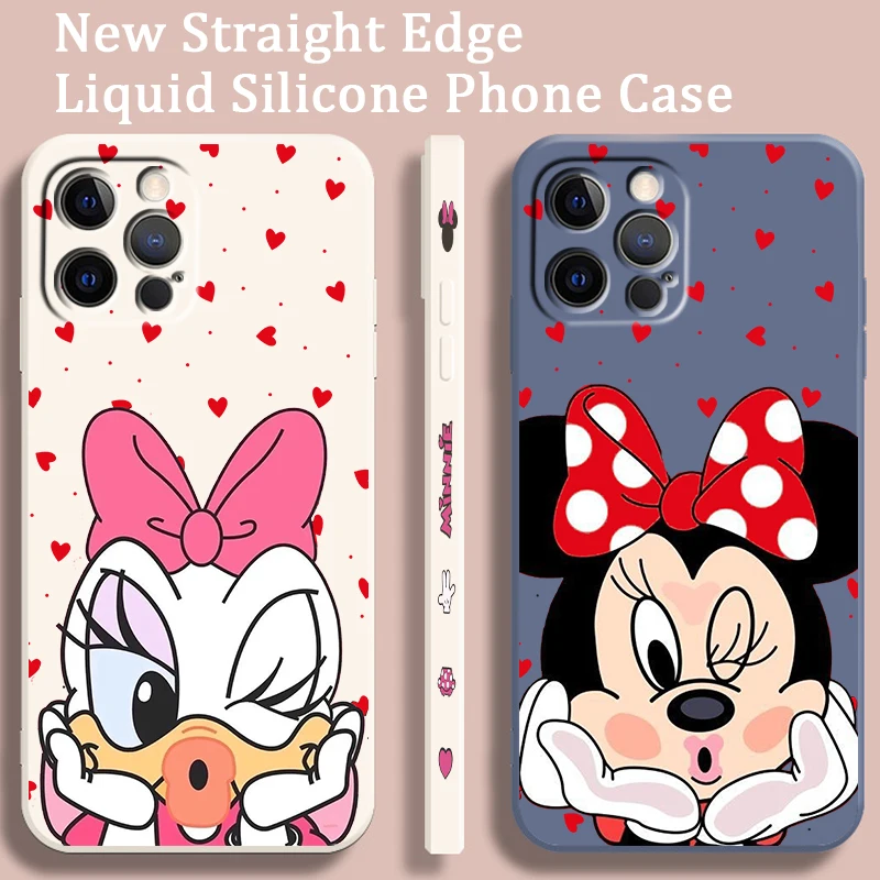 Minnie Daisy Cute Disney Liquid Left Rope For Apple iPhone 15 14 13 12 11 XS XR X 8 7 SE Pro Max Plus Mini Soft Phone Case