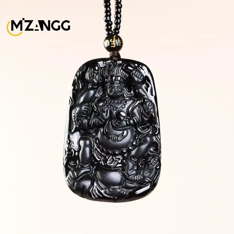 Natural Jadeite Black Jade Four-armed Large Black Heaven Guardian Pendant High-end Exquisite Ice-type Jade Necklace Unisex Gift
