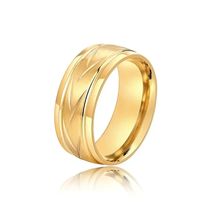 Huitan Statement Damen Edelstahlring für Frauen/Männer Holzmaserung Muster Ehering Mode Party Damen Fingerschmuck Geschenk