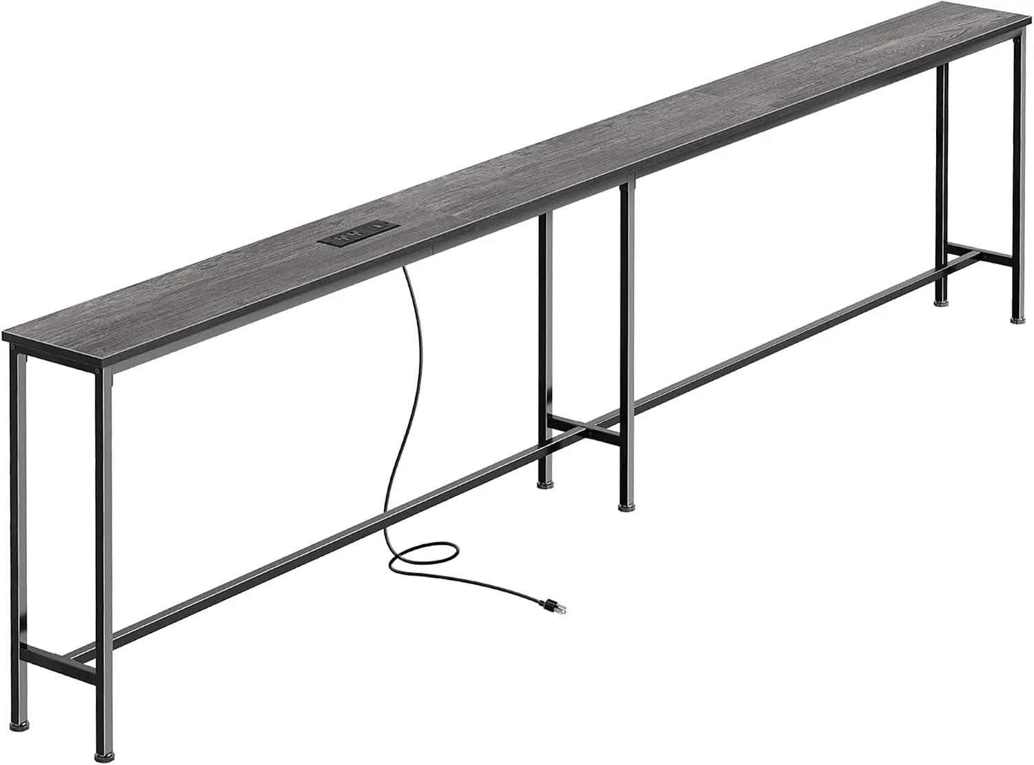 Sofa Table with Built-In Power Outlets and USB-C Port, 102.4-Inch, Gray