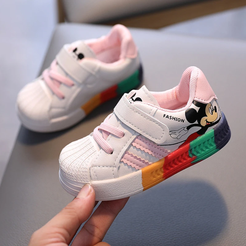 Disney White Casual Shoes for Baby Boy Girl Children Sneaker Mickey Mouse Kids Shoes Toddler Walking Shoes Kids Anti-slip Shoes