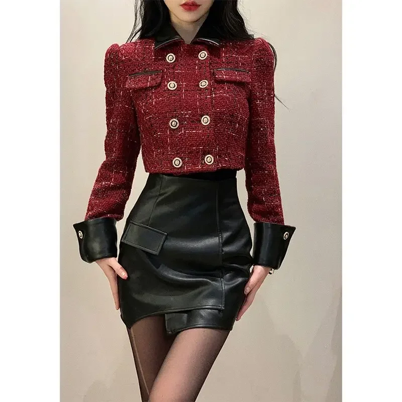 UNXX 2024 New Chic Style Skirt Set Women\'s Autumn French High-End Sweet and Spicy Short Two-Piece Set Female Office Lady Suit