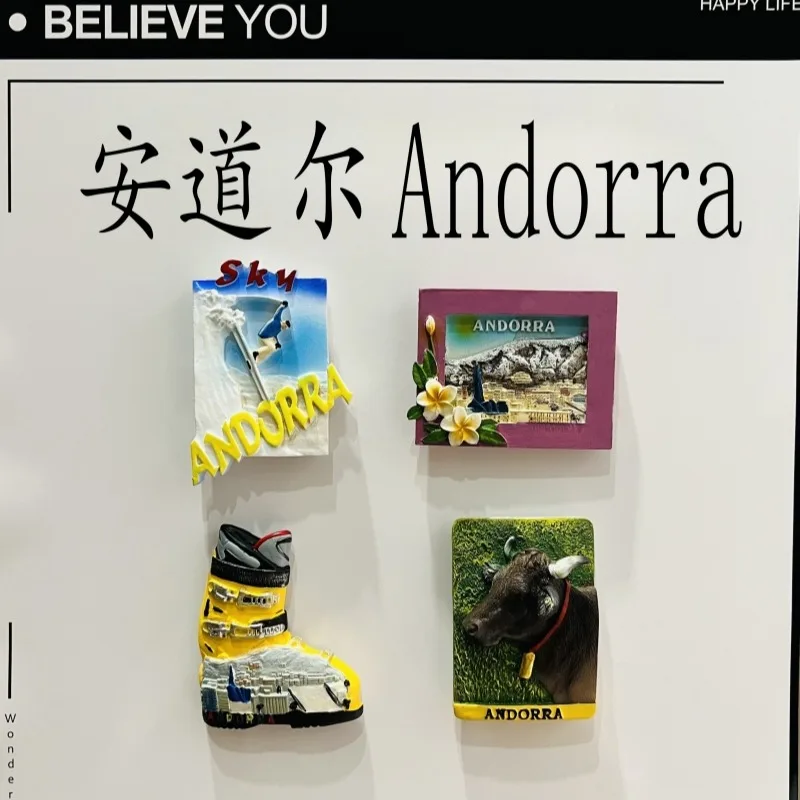 Andorra 3D Fridge Magnets Ornament Souvenir Resin Refrigerator Magnets Sticker Collection Handicraft Gift Home Decoration