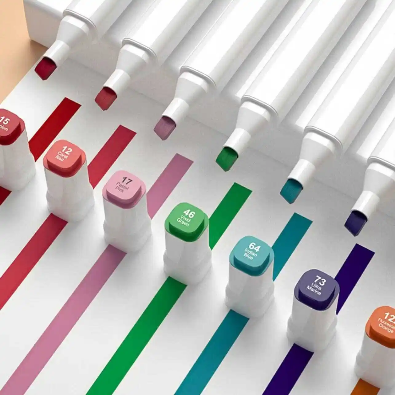 24pcs Dual Tip Sketch Markers 24 Colors White Barrels with Storage Box for Drawing Comics and Design
