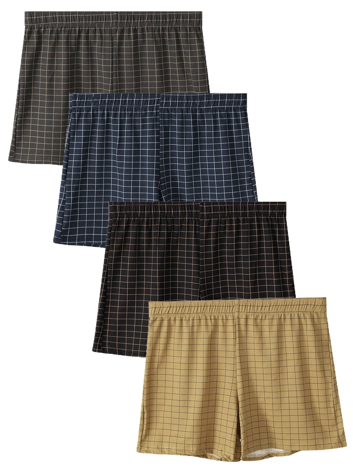 

4PCS Men's boxer underwear stylish cotton loose breathable men's summer high-end comfortable breathable plaid printed trousers