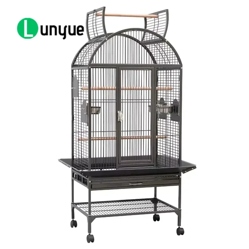Large Metal Bird Cage with Double Doors Rolling Stand Seed Tray for Parrot Breeding Durable Spacious Pet House