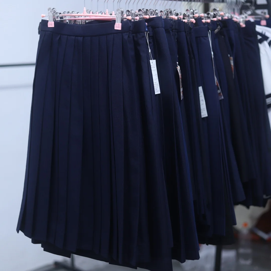 

Vintage Japanese School Uniform Skirt with Box Pleats And Many Folded Skirts for Superior Students Deep Navy Blue JK Uniform
