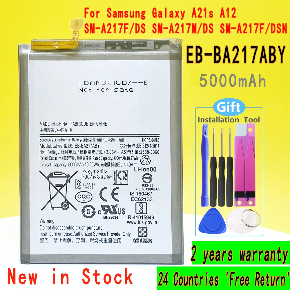 Nova bateria eb-ba217aby-5000 mah para samsung galaxy a21s a12 sm-a217f/ds sm-a217m/ds sm-a217f/dsn, substituição do telefone com ferramentas