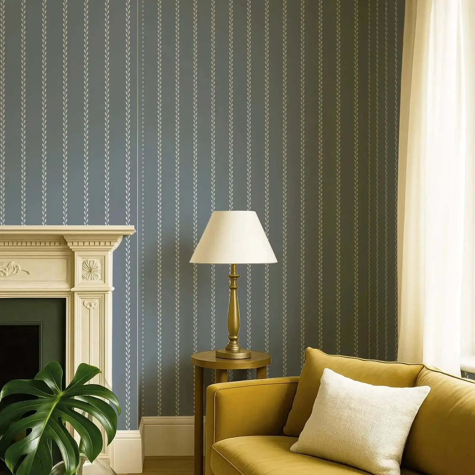 Leaf Line Peel & Stick Wallpaper, Vintage Botanical Stripe Self-adhesve and Non-pasted Wall Paper For Wall Décor,Customize Color