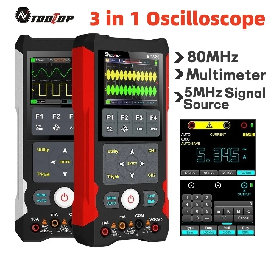 TOOLTOP ET829 2 Channel 80MHz Digital Storage Oscilloscope Multimeter Signal Generator 3 in 1 Electronic Automobile Power Repair