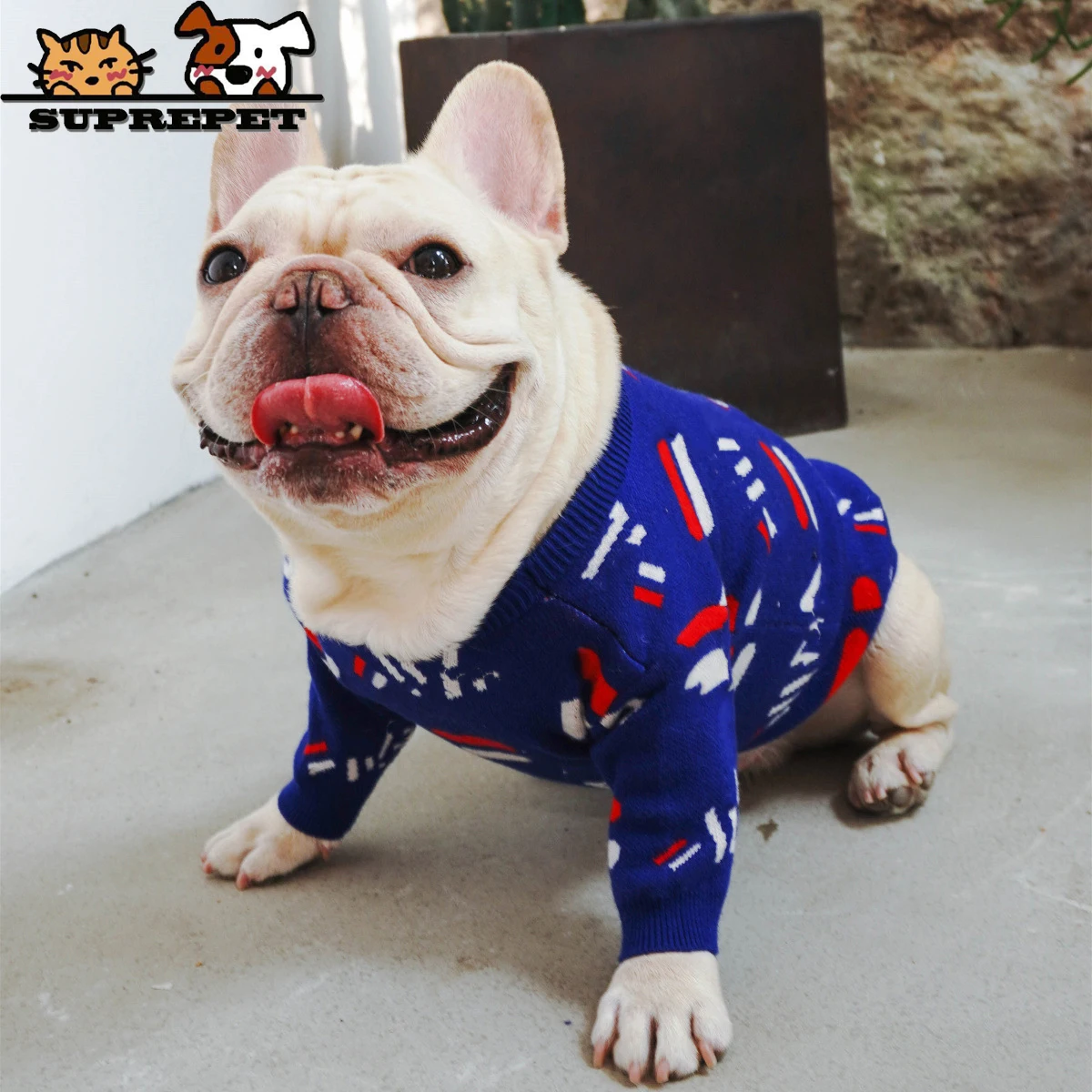 Suprepet Cotton Printed Sweater for Puppy Cute Dogs French Bulldog Warm Clothing Comfortable Pet Accessories Supplier Winter