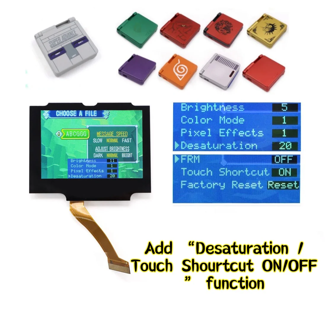 720*480 HD Resolution IPS V5 Pre-Laminated LCD Kits 3.0 inch Screen Drop in set for Game boy Advance SP w/UV printing Shell