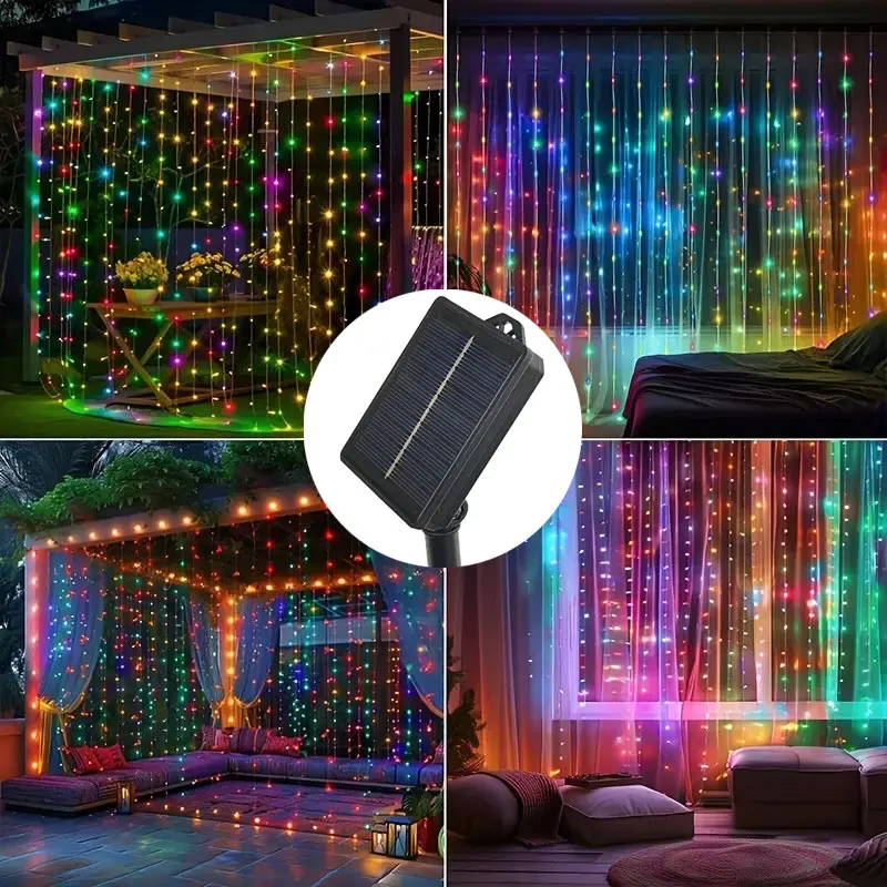 

6M 3M Solar Curtain Light LED Outdoor 8 Modes Holiday Garland String Lights for Courtyard Garden Christmas Wedding Decoration