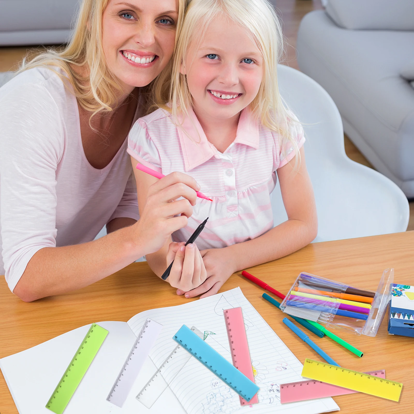 24 Pcs Plastic Rulers,6 Inch Clear Straight Ruler Colored Safety Ruler 0-15cm Kids School Rulers