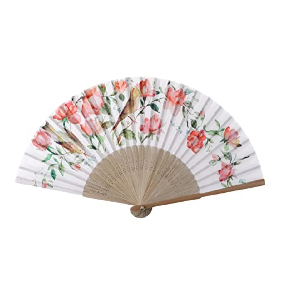 

Hand Fan Bamboo Printed Pattern Folding Fan Cotton for Party Wedding Gift