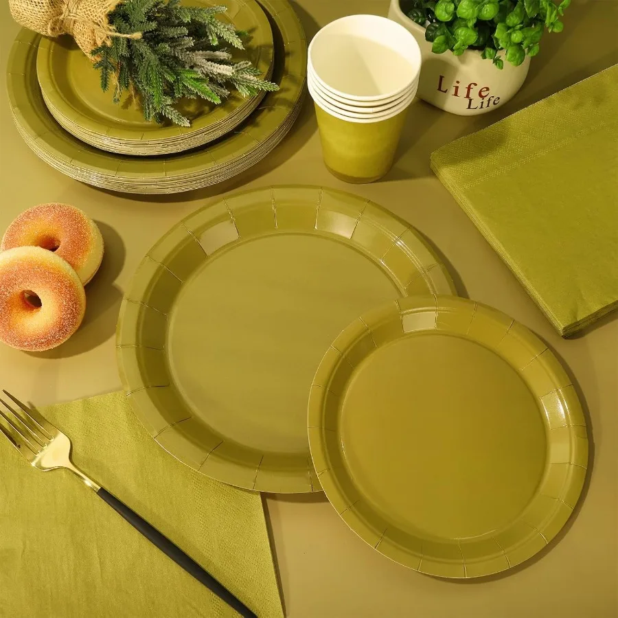 100Pcs Gold Tableware Set for Wedding Birthday Bride Shower and Party Supplies Disposable Dinnerware with 50Pcs Paper Plates 25