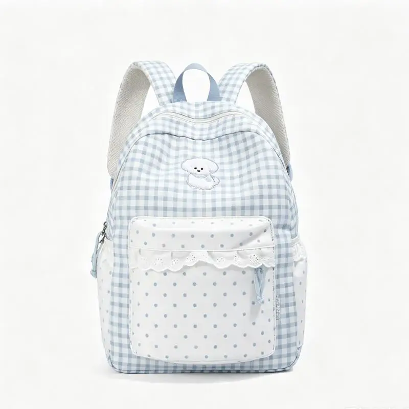 Women's backpack milk fufu plaid puppy healing style girl backpack summer refreshing sweet best friend travel small backpack