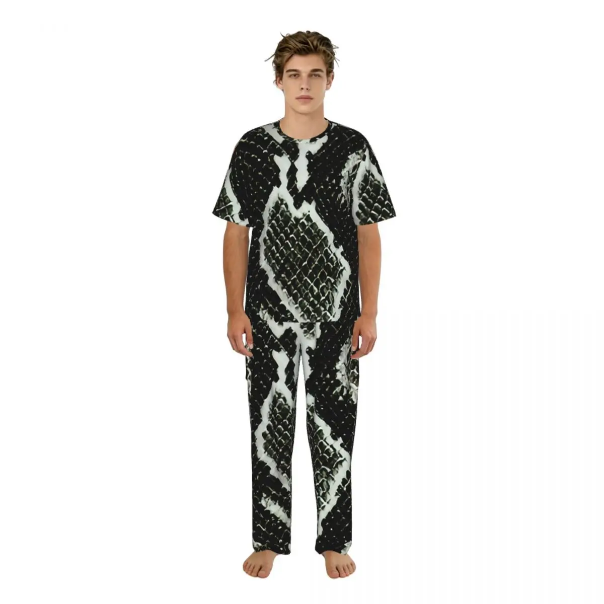

Men's short-sleeved pajamas two-piece trousers Snake Skin Reptile home wear suit sleepwear