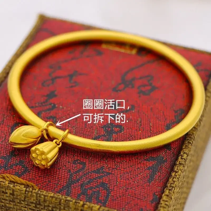 Copy 100% Ancient Heritage Alluvial Gold Bracelet Women's Gold Plated Non-Fading Bracelet Lotus Seedpod Pendant Jewelry