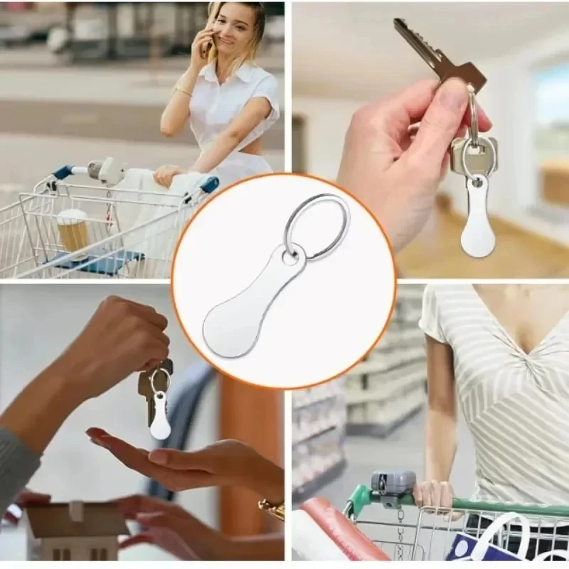 1/6pcs Stainless Steel Trolley Cart Tokenrings Keychains Portable Holder Keychain Removable Shopping Trolley Token Coin Keyring