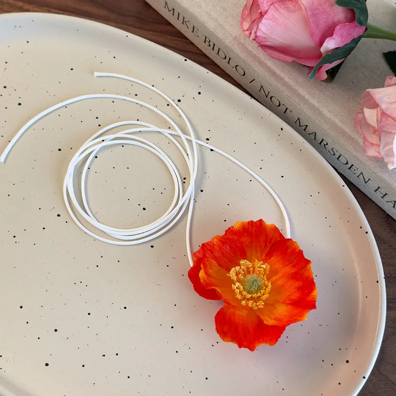 Poppy Flower Satin Ribbon Tie Choker Seaside Resort Dreamy Elegant Womens Photogenic Versatile Premium Sturdy Gift