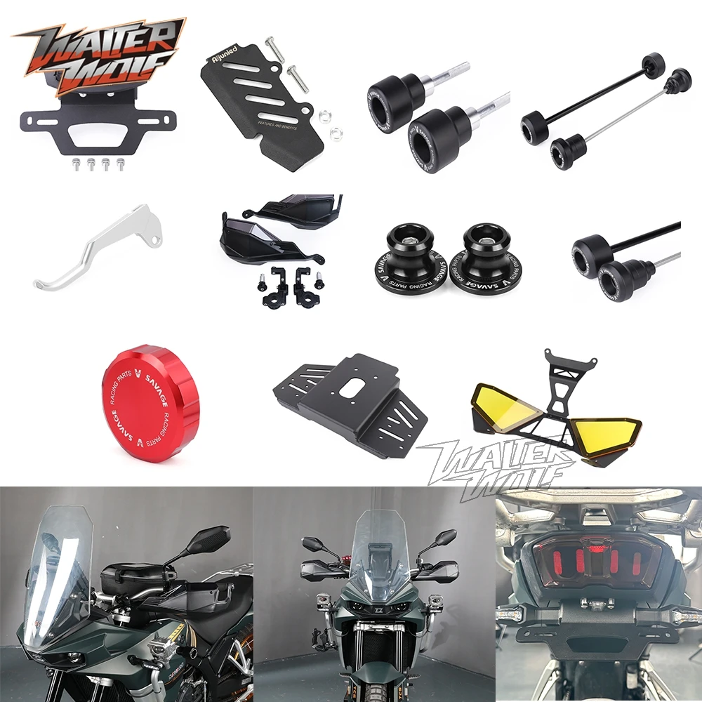

For KOVE 800X Pro Super Adventure License Plate Frame Sliders Wheel Axle Spools Sliders Guard Clutch Lever Handguards Mirrors
