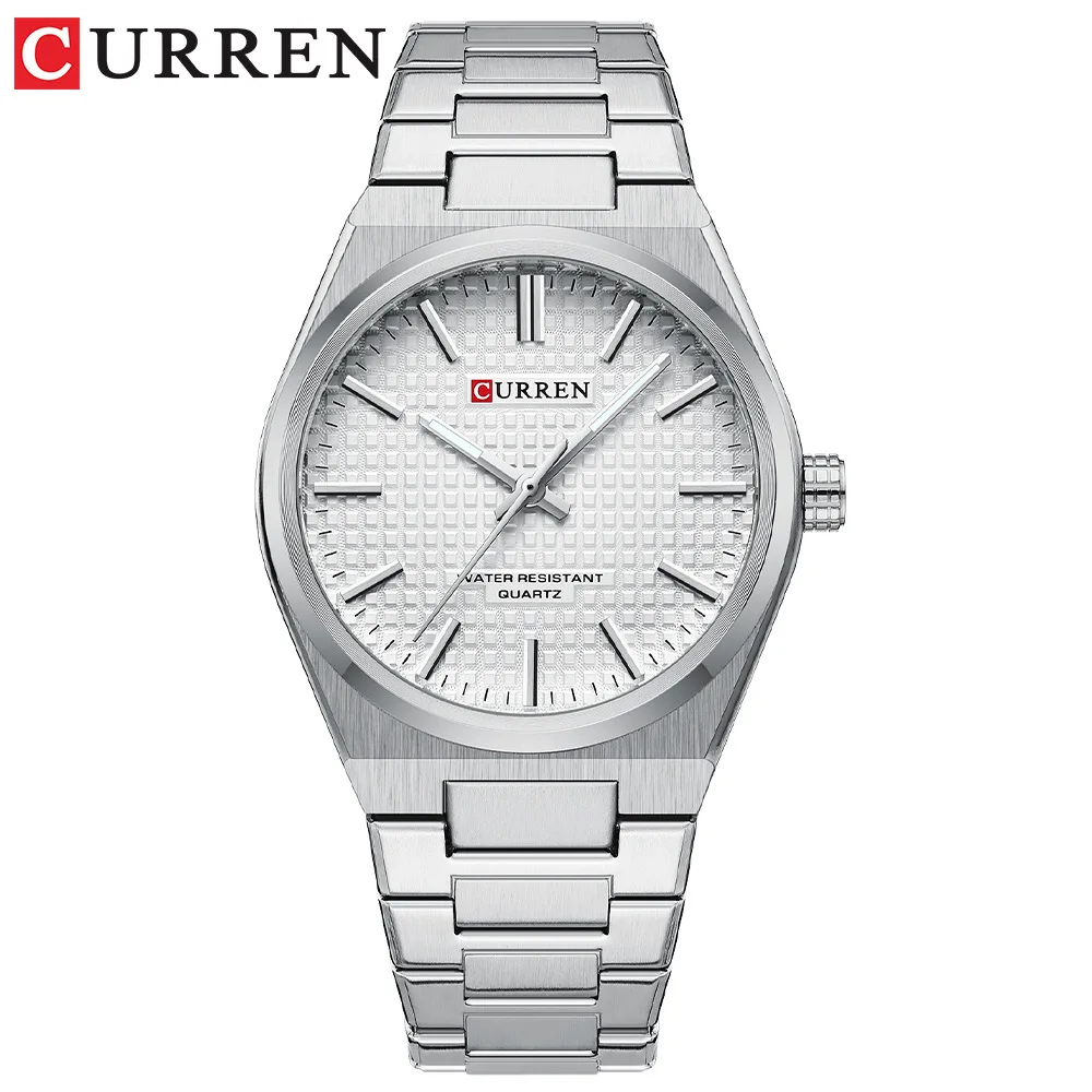 CURREN 8439 Couple Quartz Watch Silvery Gold Leisure Simple Business Stainless Steel Strap Wristwatch for Men