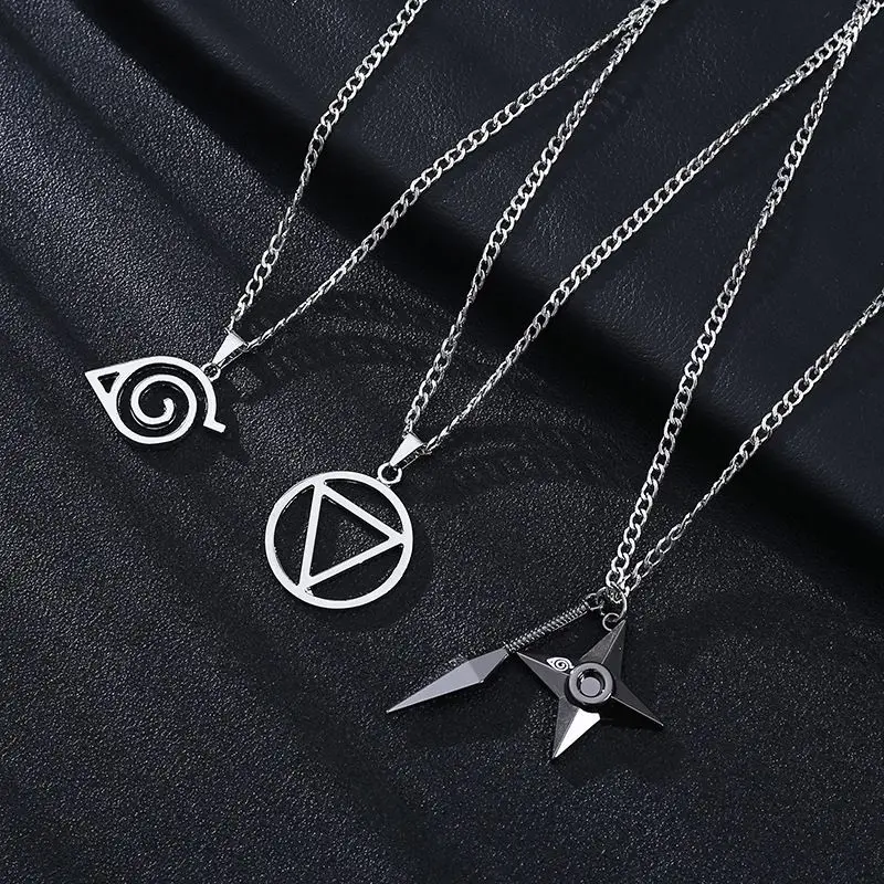 Naruto cartoon anime necklace, personalized pendant, Uchiha Itachi, Sasuke, Kakashi, Ten-Tails Sharingan, shuriken iron necklace view 5