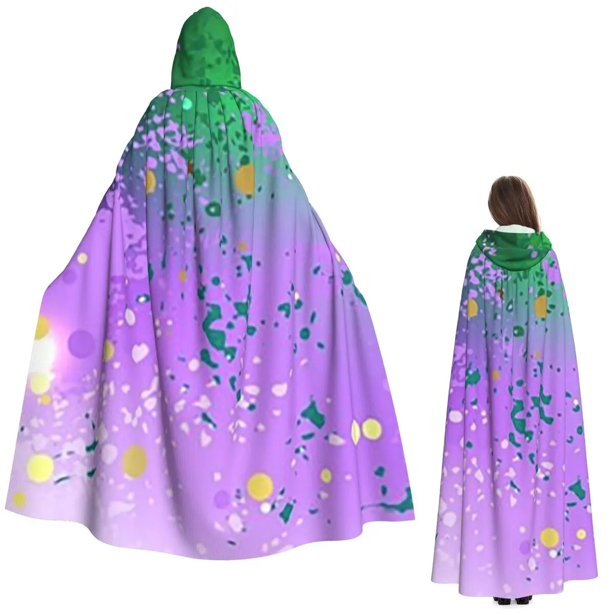 

Painted Mardi Gras Masquerade Background Long Hooded Cloak Witch Medieval Costume Cosplay Cape