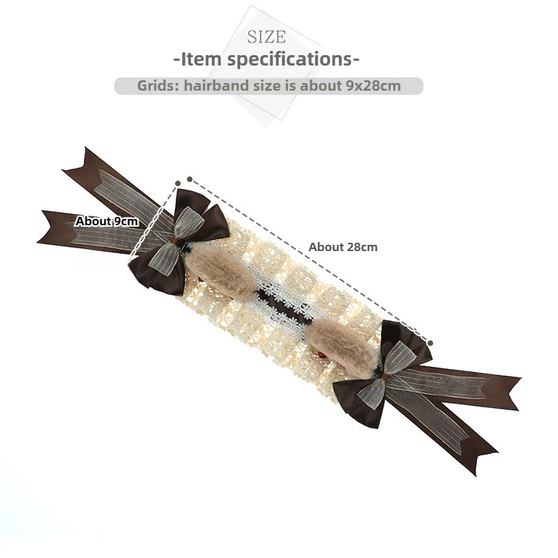 일본 곰 귀 로리타 액세서리 레이스 보우 리본 머리띠 소녀 하라주쿠 머리 장식 갈색 헤어 밴드 코믹 콘 코스프레 머리 장식