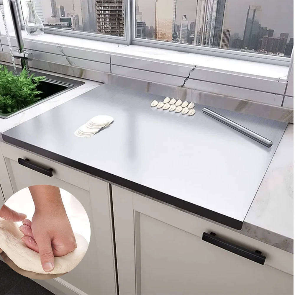 

Food Grade Stainless Steel Chopping Board 304 Cutting Board Non-slip Edge Suitable for Cutting Vegetables Pastries Kitchen Tools