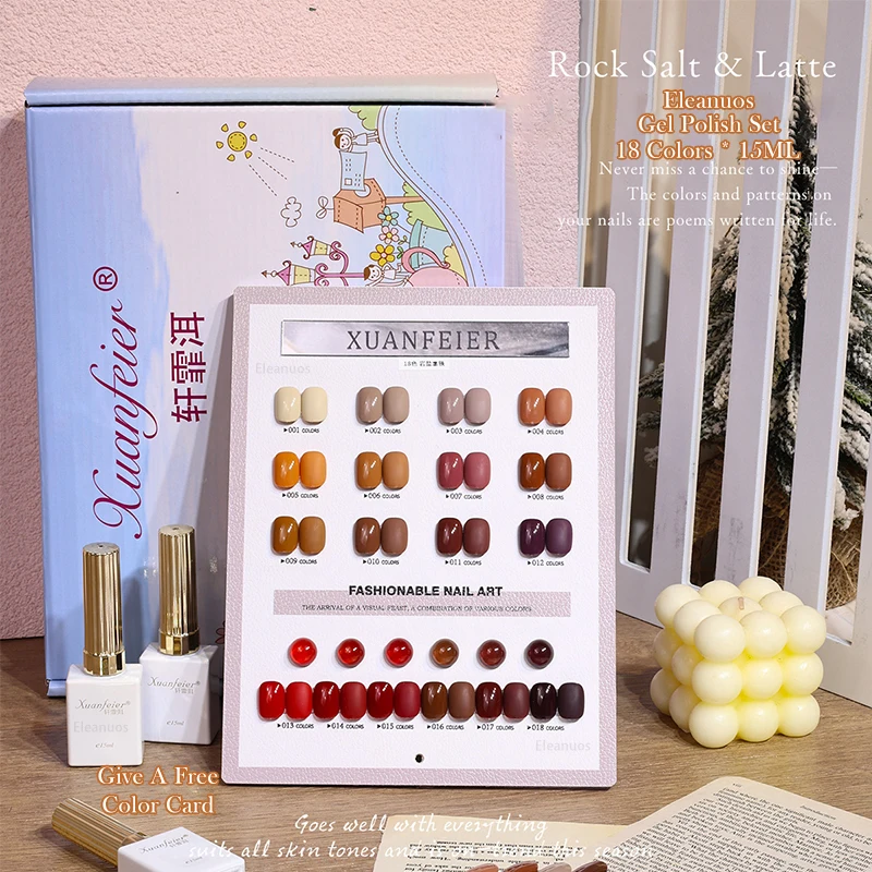 Eleanuos Pop Gel Caramel Lucido 18 PZ Misto Semi Permanente Smalto Marrone UV LED Latte Autunno Inverno Set Salon Latte 15ML