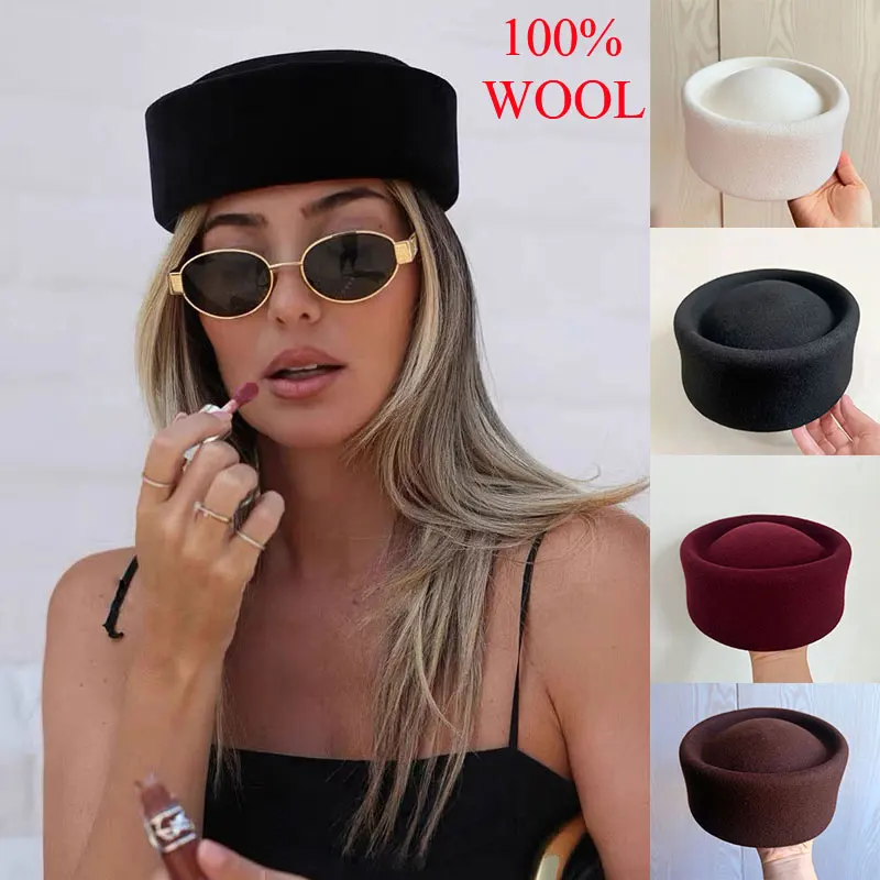 Europe America Winter Black White Wool Ring Top Beret Hat Warm Women Fedora Hat Dinner Nice Felt Brown Luxury Hat Boina Feminina