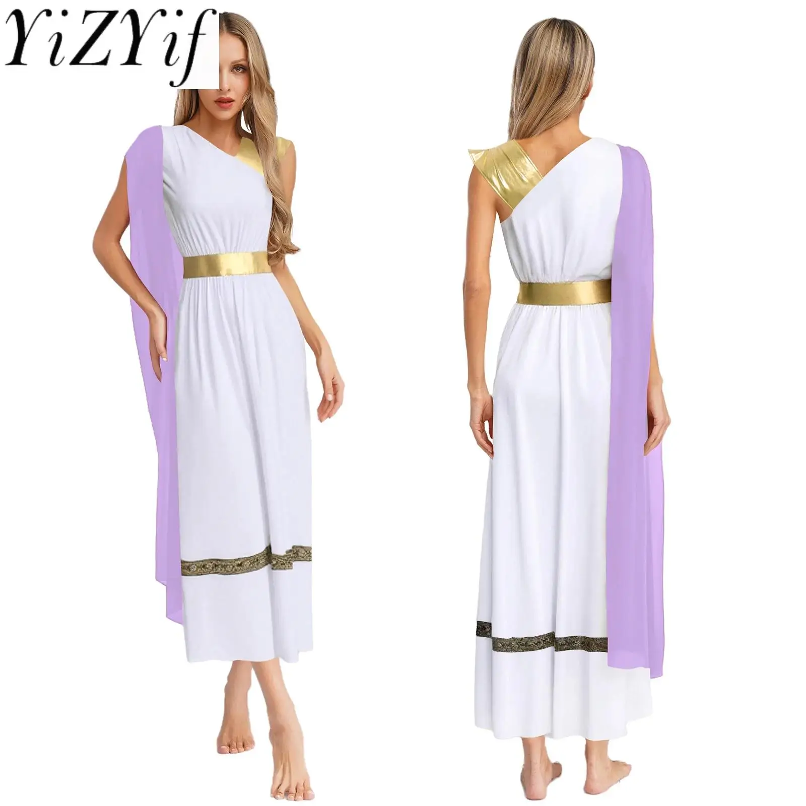 

Women Medieval Ancient Greek Princess Tunic Dress Golden Roman Empress Toga Queen Cosplay Halloween Carnival Performance Costume