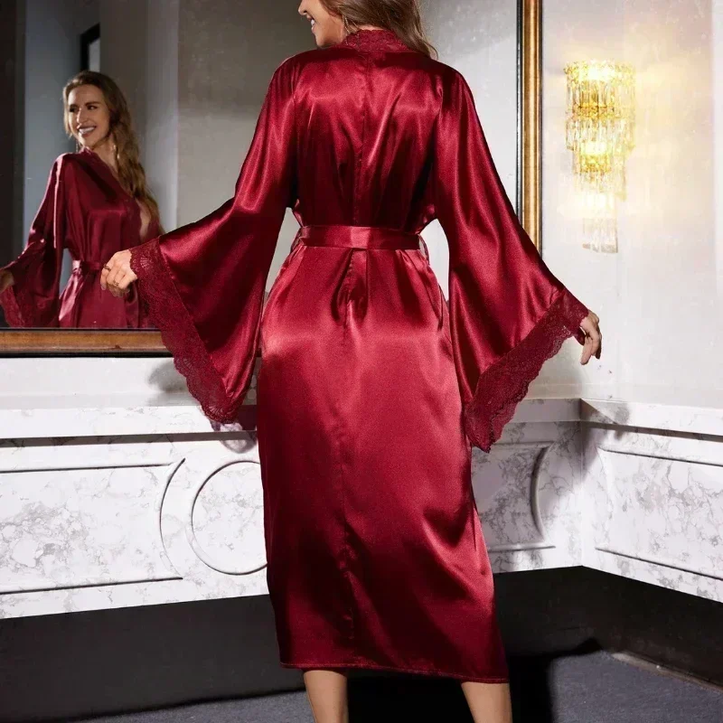 Sexy Lingerie Sexy Women Imitation Silk Lace Lace Robe Bathrobe Robe Sex Suit Nightwear Women Sleepwear for Sleeping Night-robe 3