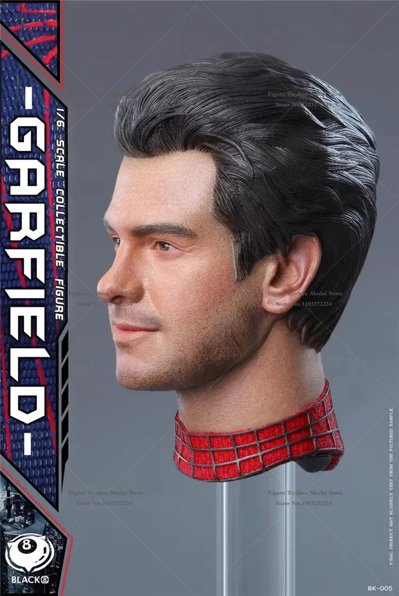 BK-005 de estudio Garfield, escultura de cabeza delicada, héroe Araña, Beared, modelo de tallado sin barba, negro, 8, escala 1/6, cuerpo masculino de 12"