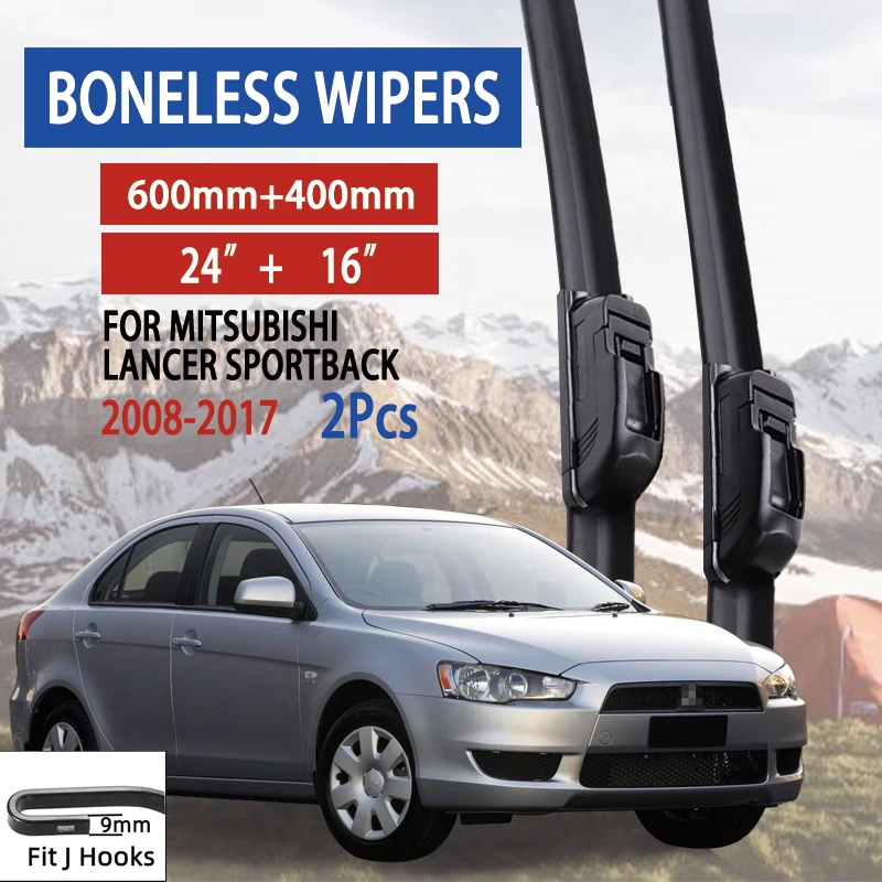 For Mitsubishi Lancer Sportback 2008-2017 Car Windshield Wiper U-type Soft Rubber Frameless Bracketless Car Wipers 24