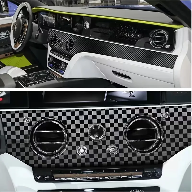 Vinilo Adhesivo PET Negro con Diseño de Cuadros a la Moda, Rollo de Vinilo de Carbono para Decoración de Autos y Motos, con Tecnología de Liberación de Aire