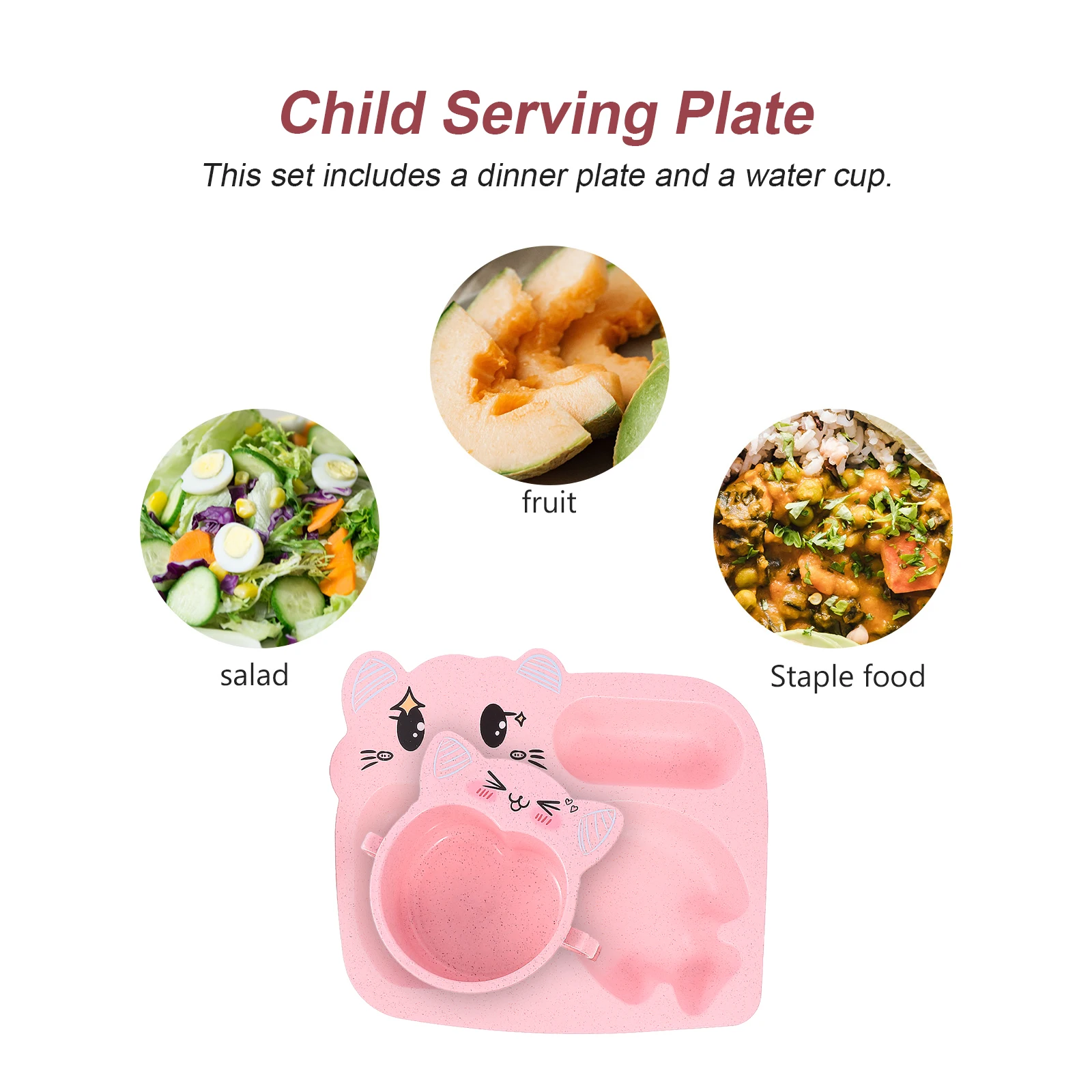

Cartoon Meal Tray Kids Feeding Plate Anti-fall Pink Child Tableware Food Grade Material Smooth Surface Practical Dinner Plate
