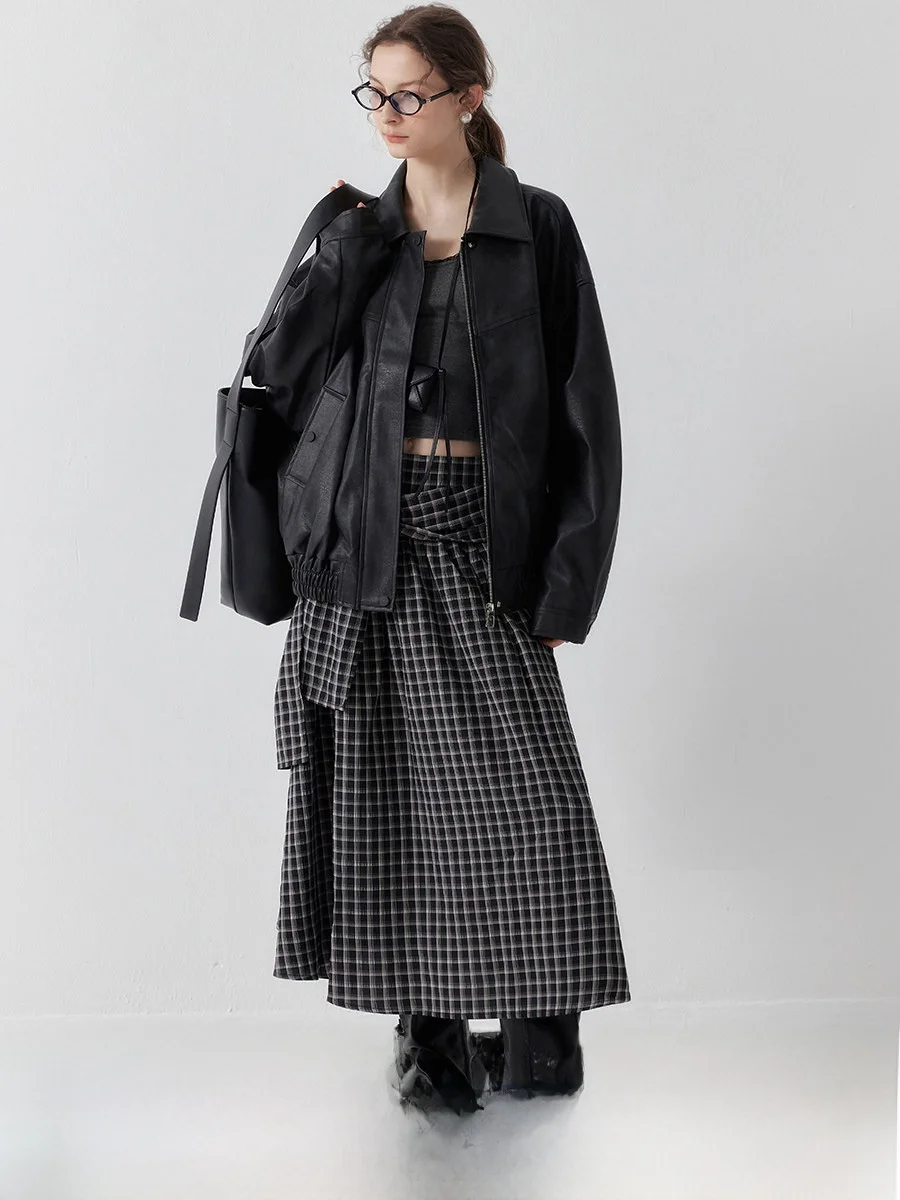 

Белая клетчатая юбка миди А-силуэта с завязками по бокам, в корейском стиле, с высокой талией, из полиэстера, для повседневной носки