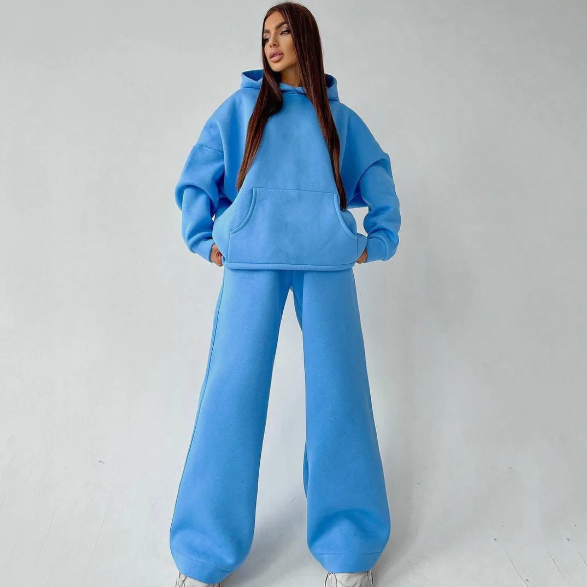 Womens Two Piece Outfits Lounge Sets Oversized Hoodies Autumn Fashion Sweat Suits Wide Leg Sweatpants With Pockets