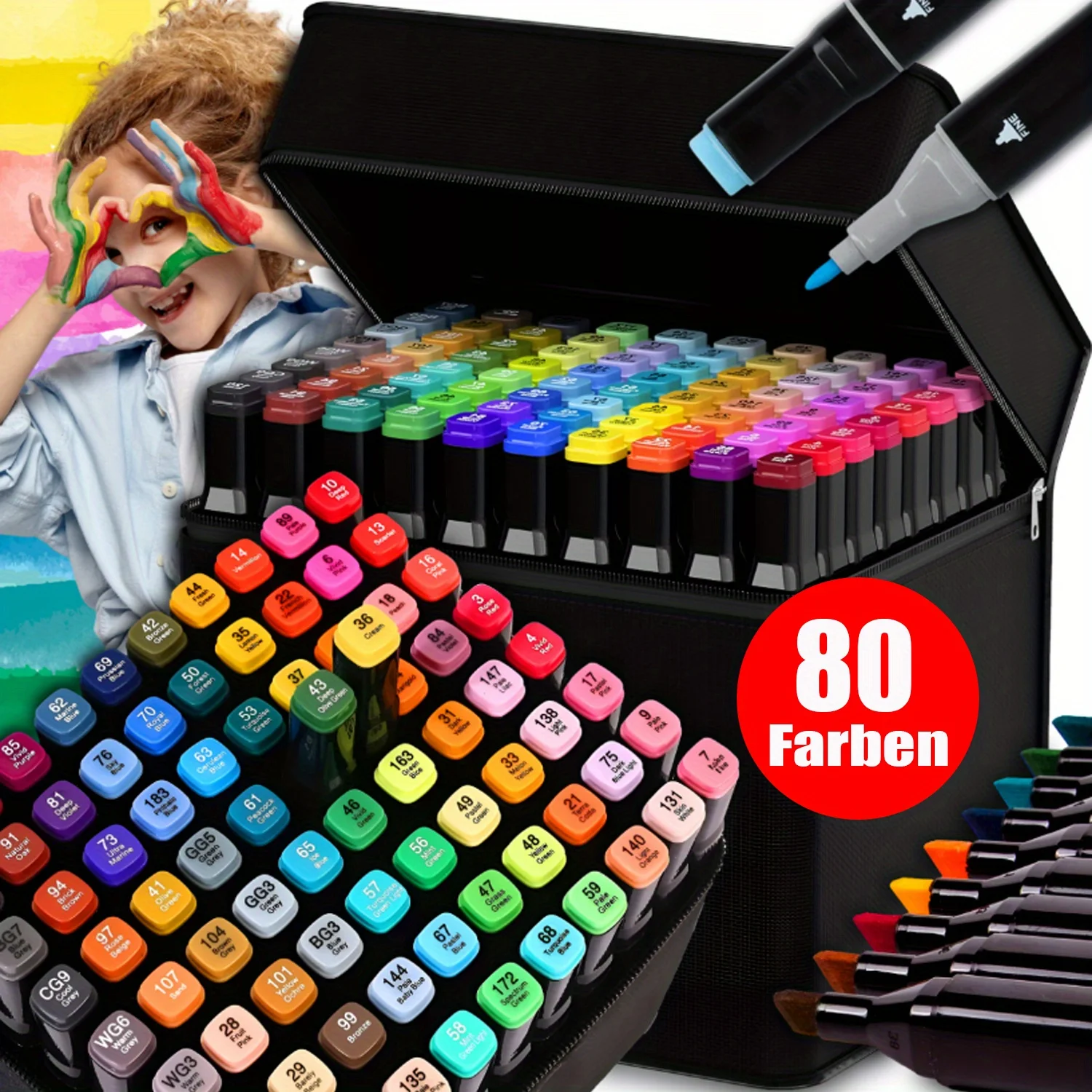 80 Farben Doppelseitiges Marker-Set zum Zeichnen und Skizzieren, Ölbasierte Marker, Graffiti Manga Schulbedarf Kunstmarker
