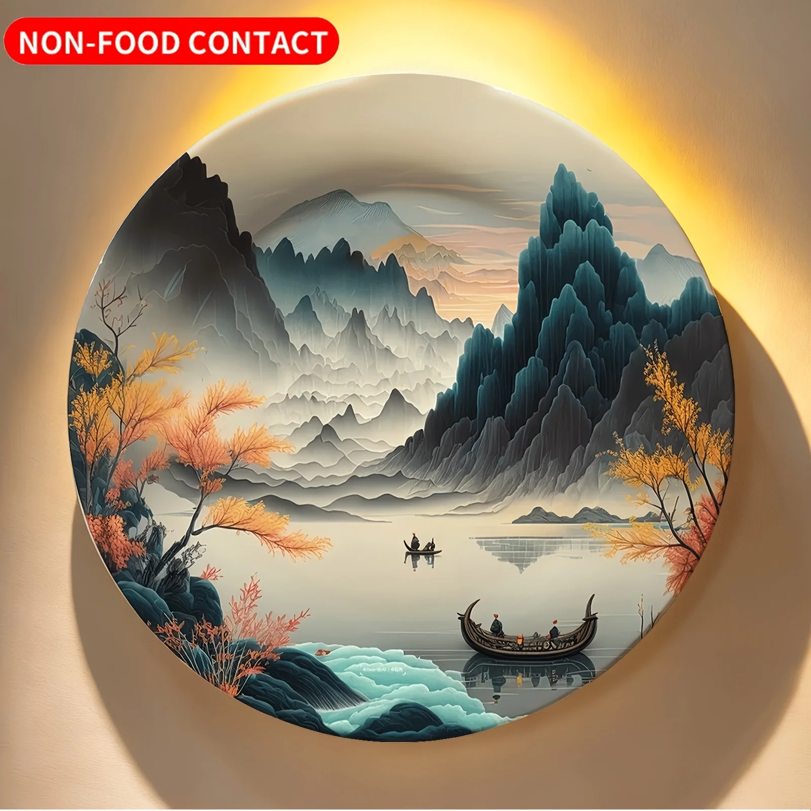 Single Decorative Plate with Lake and Mountain Scenery, Non-Food Contact Ceramic Wall Art, Suitable for Home, Living Room,