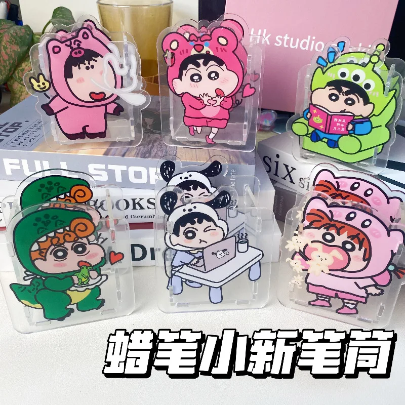 Kawaii Crayon Shin-Chan Pochacco Kirby Pen Container Storage Box Acrylic Ornament Multi Functional Stationery Cartoon Girls Gift